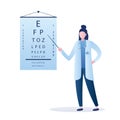 Doctor oculist checks vision. Eye test chart. Vision test. Optical exam