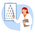 Doctor oculist pointing letters at eye chart