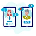 Doctor with old patient meet online. Online healthcare for Senior. Mobile appointment woman with doctor for check up, diagnose and