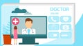 Doctor online concept with character. Online doctor, internet computer health service, medical consultation vector concept. Online