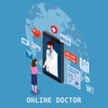 Doctor online isometry healthcare and medical consultation using a smartphone technology. Patient women and doctor