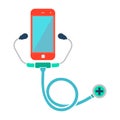 Doctor Online. Smartphone with Stethoscope. Web Medical Help Concept Icon. Color Vector Illustration. Royalty Free Stock Photo