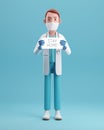 Doctor with a paper have text stay home holding on hand 3D rendering illustrations