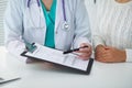 Doctor and patient, close-up of hands. Physician talking about medical examination results. Medicine, healthcare an Royalty Free Stock Photo