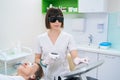 Doctor and patient in goggles on skin photorejuvenation procedure