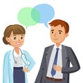 Doctor and patient. Man talking to physician. Vector