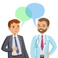 Doctor and patient. Man talking to physician. Vector