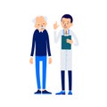 Doctor and patient. Doctor reads patients medical history. Doctor advises patient. Medical consultation. llustration of people ch