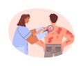 Doctor and patient with skin diseases. Vector illustration on white.