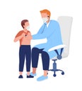 Doctor performs lung assessment for patient semi flat color vector characters