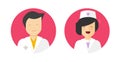 Doctor physician medic man woman icon vector graphic, happy female male nurse medicine clinic hospital worker person flat cartoon