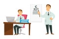 Doctor physician and ophthalmologist work desktop and sight checking board Royalty Free Stock Photo