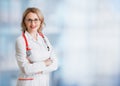 Doctor or physician woman over abstract medical