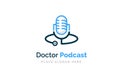 Doctor podcast logo design. Stethoscope and microphone illustration symbol