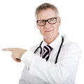 Doctor pointing to the left while looking ahead