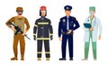 Doctor, policeman, fireman, military guard men