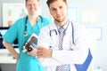 Doctor posing in hospital Royalty Free Stock Photo