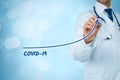 Doctor practitioner draw graph of increasing covid-19 positive patients Royalty Free Stock Photo