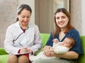 Doctor of prescribes to baby the medication Royalty Free Stock Photo