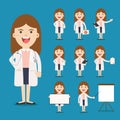 Doctor presenting in various action. character design.