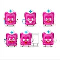 Doctor profession emoticon with pink school bag cartoon character Royalty Free Stock Photo