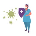 Doctor is protected coronavirus outbreak with a shield.