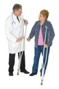 Doctor Patient Senior Woman, Crutches, Isolated