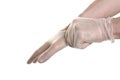 Doctor pulling on surgical glove Royalty Free Stock Photo