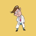 Doctor put finger into nose cartoon drawing