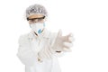Doctor putting on white sterilized surgical glove Royalty Free Stock Photo
