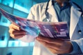 Doctor reading medical document. AI Generated