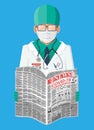 Doctor reads newspaper news about coronavirus