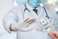 The doctor refuses a money bribe Royalty Free Stock Photo