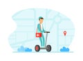 Doctor Riding Gyro Scooter to Sick Patient Home, Medicine Pharmacy Delivery Concept Flat Vector Illustration