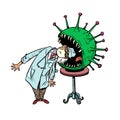 The doctor risks his life, infection with coronavirus concept. Dangerous circus trick