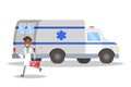 Doctor running in front of ambulance car Royalty Free Stock Photo