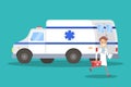 Doctor running in front of ambulance car Royalty Free Stock Photo