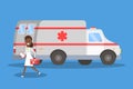 Doctor running in front of ambulance car Royalty Free Stock Photo