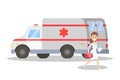 Doctor running in front of ambulance car Royalty Free Stock Photo