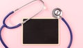 Doctor`s Day concept, flat lay top view, equipment medical red heart stethoscope Royalty Free Stock Photo
