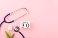 Doctor`s Day concept, flat lay top view, equipment medical red heart and stethoscope Royalty Free Stock Photo