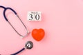 Doctor`s Day concept, flat lay top view, equipment medical red heart and stethoscope Royalty Free Stock Photo