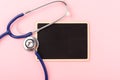 Doctor`s Day concept, flat lay top view, equipment medical red heart stethoscope Royalty Free Stock Photo