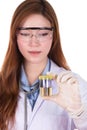 Doctor's hand holding a bottle of urine sample Royalty Free Stock Photo