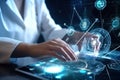 doctor's hands and virtual computer. high technologies in the service of science