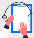 Doctor s hands writing information on tablet sheet