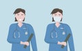 Doctor`s a man, a health worker. Friendly character with a medical mask and an open face. The concept of medical care and assista