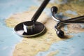 Doctor`s medical stethoscope over africa healthcheck Royalty Free Stock Photo