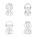 Doctor, scientist, businessman, prisoner.Profession set collection icons in outline style vector symbol stock