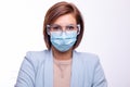 Doctor scientist or nurse portrait with facemask and protective glasses